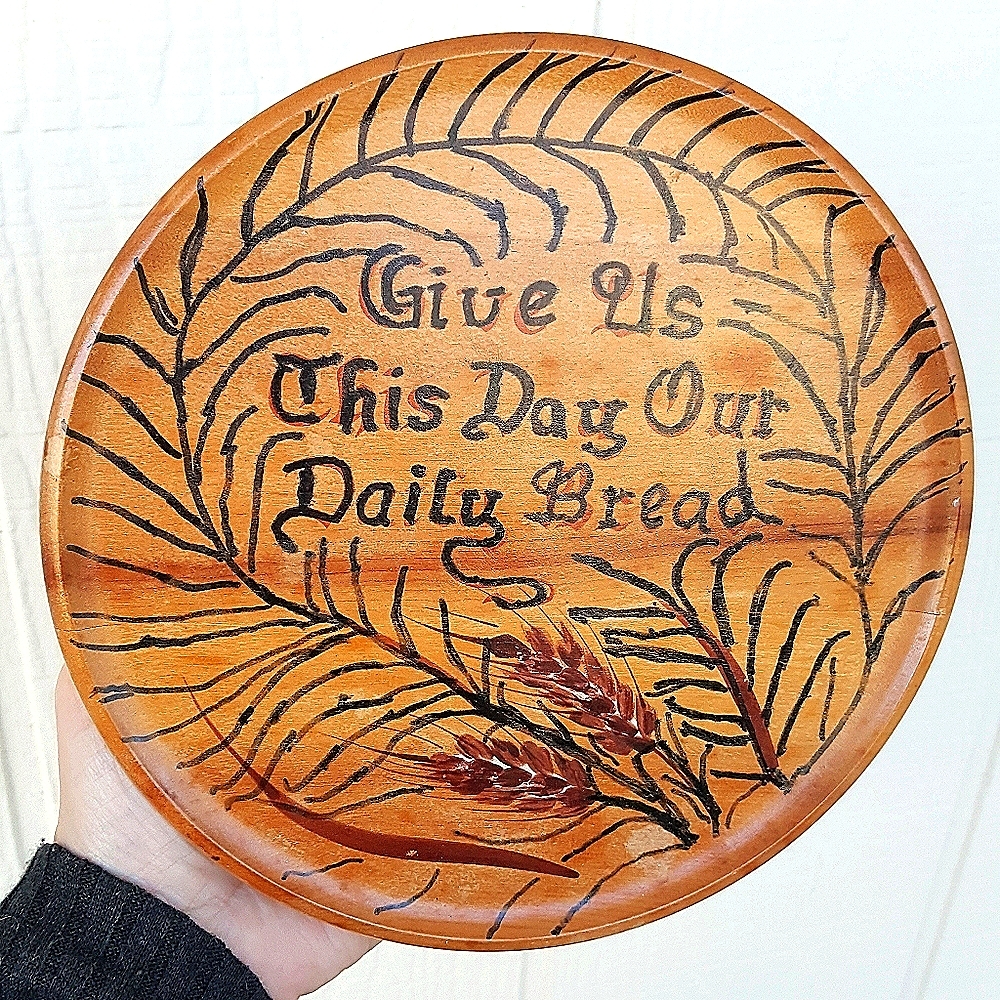 8" COUNTRY CABIN TRIVET WALL PLAQUE LORD'S PRAYER BREAD PLATE JAPAN
